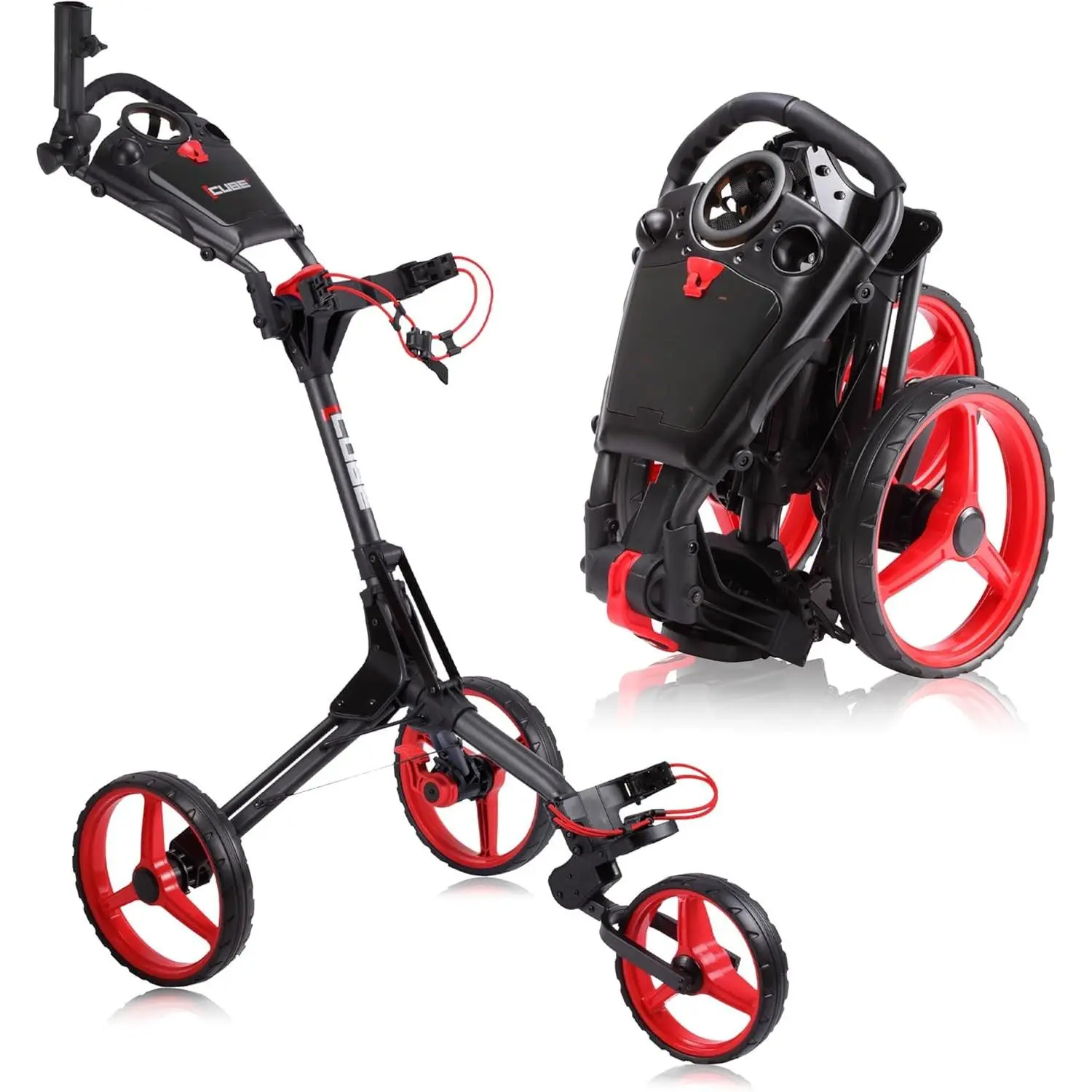 CART 3-Wheel Golf Push Cart - Ultra-Compact 14.5 lb Folding Golf Trolley, Two-Step Fold, Adjustable Handle, Foot , Umbrella Holder & Built-in Storage
