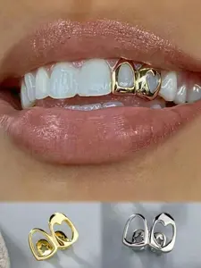 Hollow Heart-Shaped Dental Braces, Stainless Steel Chain Design, Unisex Hip-Hop Accessory for All Seasons, Heart Shaped Brackets