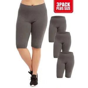 3 Pack Women's Biker Shorts Cotton Knee Length Leggings Plus Size High Waisted No See-Through Workout Running Cycling Yoga Tummy Control Activewear