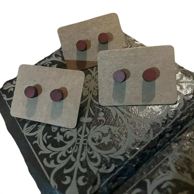 Black & Burgundy Wooden Studs - Small Batch Emo Vibes Earrings for Emo Style Enthusiasts