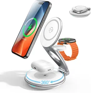 Wireless Charging Station for Magsafe, 3 in 1 Foldable Charger for iPhone 16/15/14/13/12 Series, Apple Watch & AirPod (30W Charger Included)