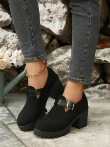 Women's Fashionable Solid Color Chunky Heeled Boots, Casual Comfortable Boots for Daily Wear, Female All-match Trend Shoes for Daily Wear, Girl, Casual Ankle Boots