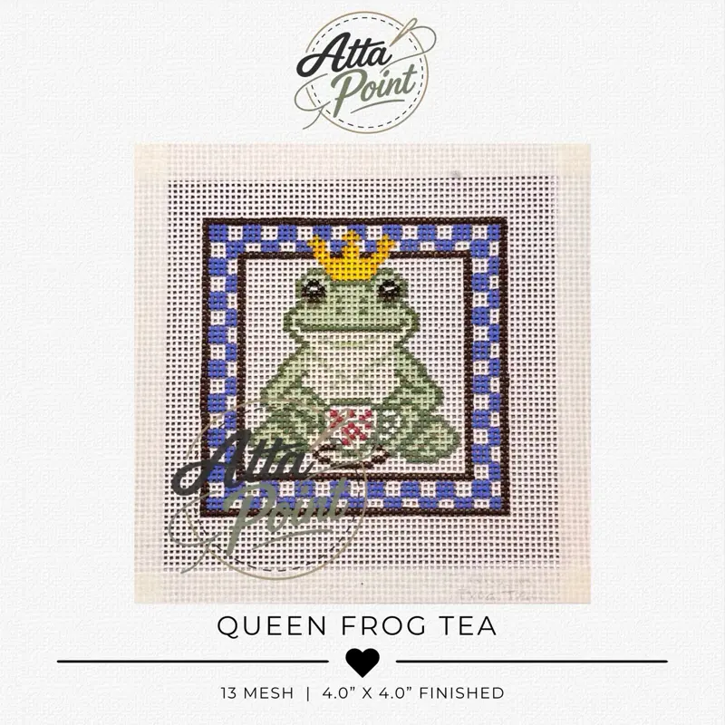 Queen Frog Tea - Hand-Painted Needlepoint Canvas