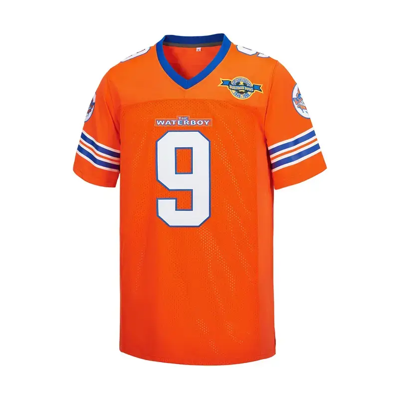 Bobby Boucher #9 Football Jersey (from the movie *The Waterboy*) – 1990s Mud Dogs Bourbon Bowl style, V-neck sports jersey, ideal for game day.