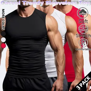 Men's Summer Fitness Vest, Tight-fitting Bodysuit, Elastic Base Layer, Breathable, Sweat-wicking, Quick-drying, Sleeveless, Coach/Running Training, Skin-friendly Fabric