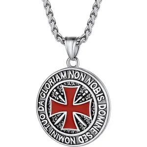 Vintage Masonic Knight Templar Necklace, 316L Stainless Steel Round/Cross/Shield Pendant Necklace, Come with Box