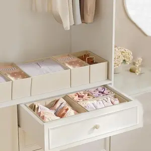 Set of 6 Drawer Storage Boxes, Foldable Fabric Organizer for Socks Bras Belts Scarves, Christmas Gift for Her Him