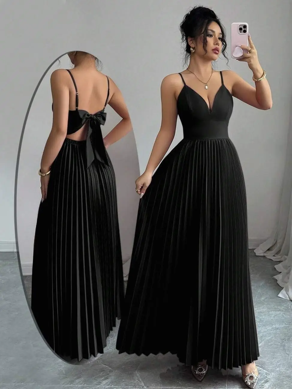 Women's Elegant Sexy Solid Color Backless Strap Dress