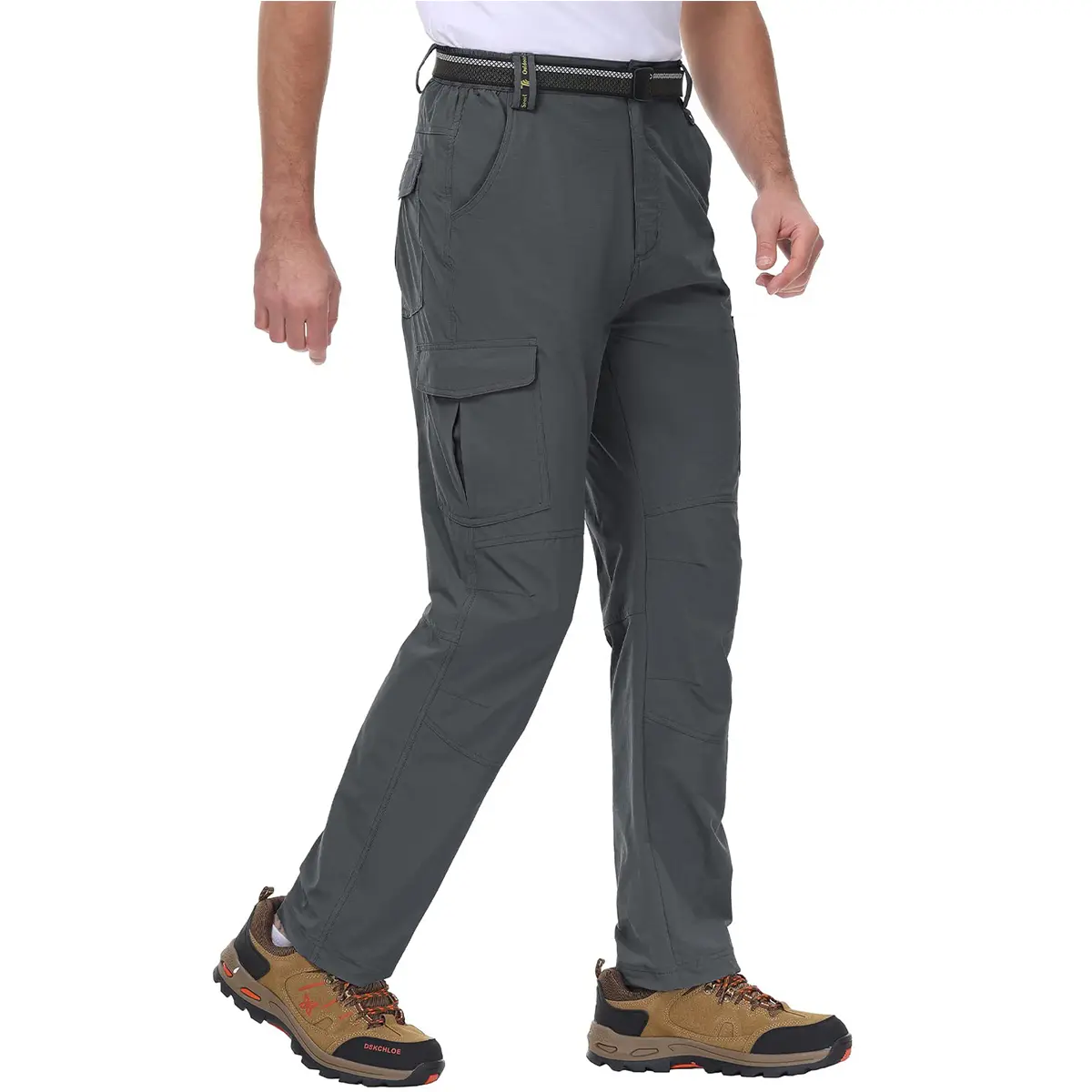 GOPUNE Men's Hiking Pants with Belt Outdoor Quick-Dry Lightweight Waterproof Fishing Mountain Pants 6 Pockets