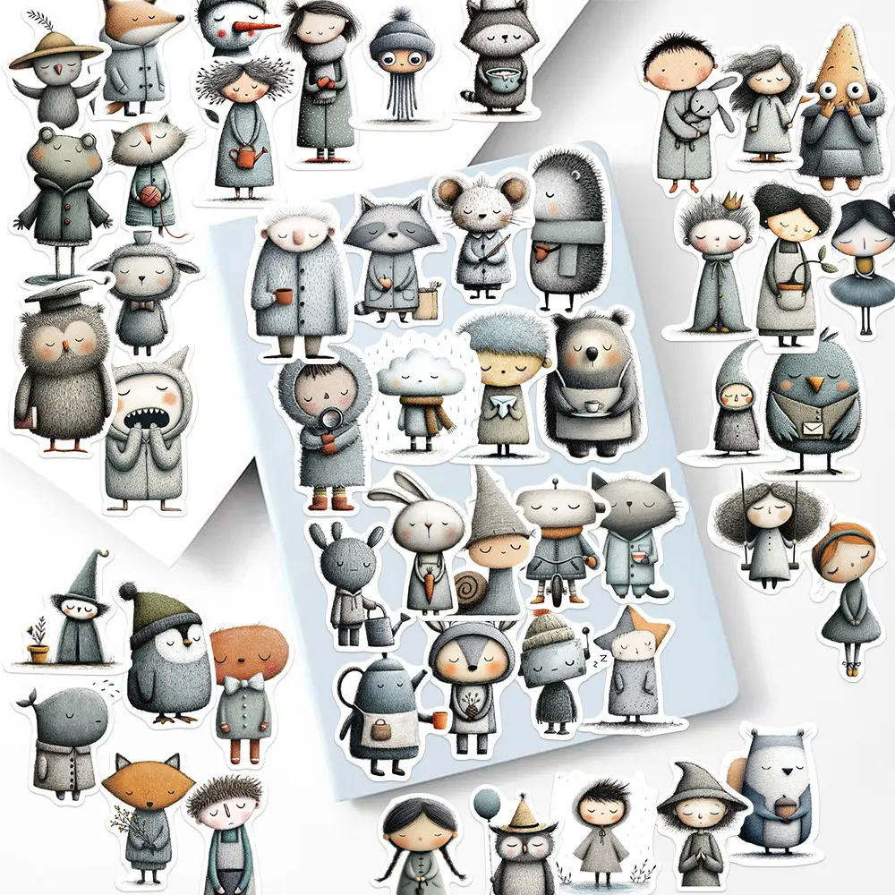 50pcs of Stickers Featuring Awkward Characters in A Sad Tone; Office Supplies and Notebook Accessories; Suitable for Scrapbooks, Diaries, Laptops, Water Bottles, Cars, Etc.; Designs Based on Beliefs.