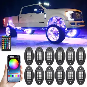 12Pods RGB LED Rock Lights with APP/RF Remote Control Waterproof Underglow Lights High Bright Zone Neon Exterior Lights 12v for Four Wheeler UTV ATV Golf RZR Offroad Pickup SUV Car Truck Accessory Vehicle Automotive