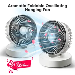 XH04 Cordless Foldable Hanging Fan (1 or 2 Packs) - 4000mAh Battery, 4-Speed Adjustable Speed, 90° Automatic Oscillation, USB Powered, Portable Multifunctional for Office, Camping, Adjustable Speed Fan