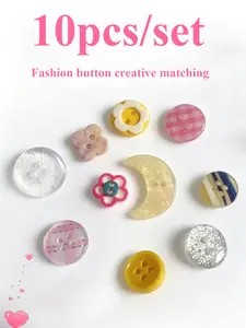 10pcs Aesthetic Mixed Shape Buttons, Cute Kawaii Y2K Pastel Resin Buttons, DIY Sewing Accessories for Teen Girls, Clothes Bags Jewelry Making, Button Decor