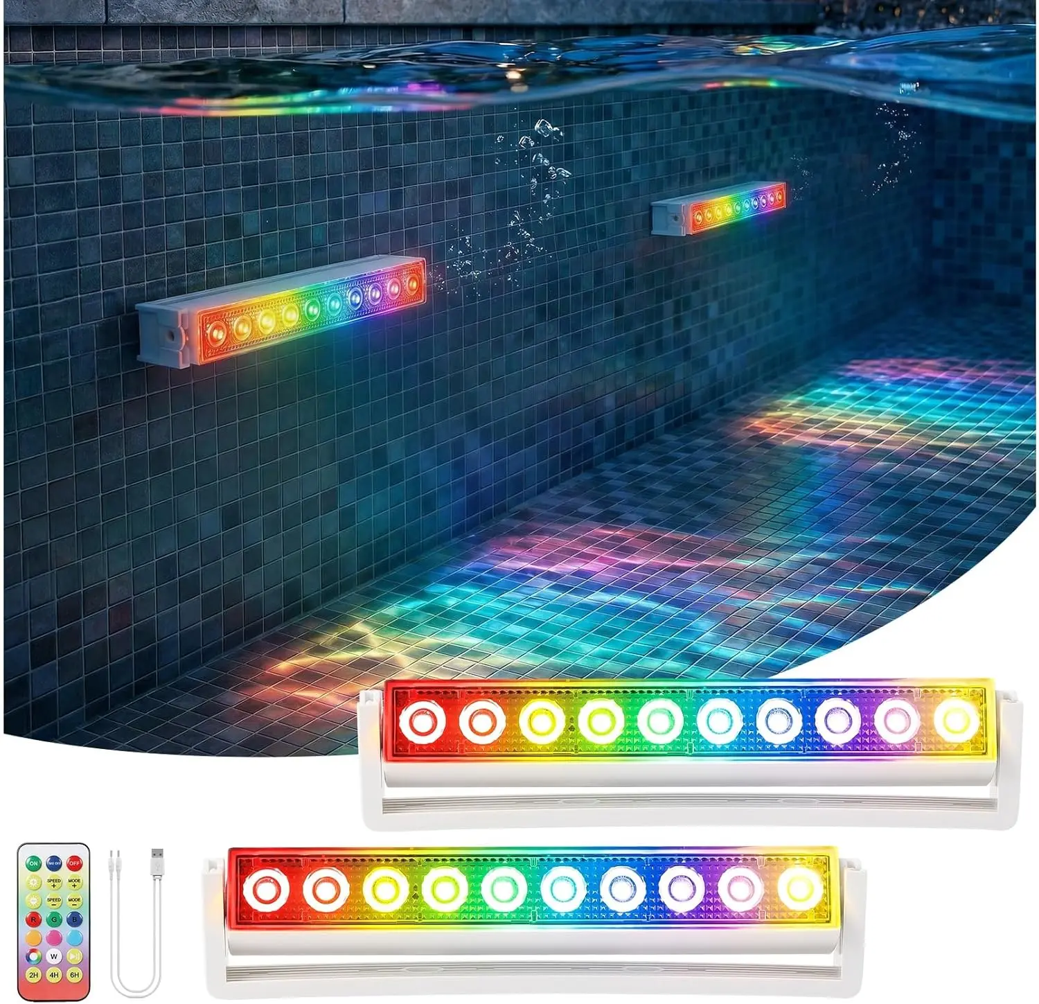 IP68 Seal Inground Swimming Pool Underwater Lights - 13 Modes, Remote Control, Timer Settings, 8-30 Hours Runtime