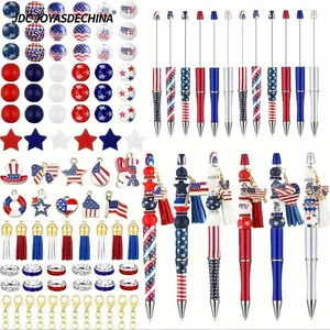 170/85pcs independence Day Beadable Pens Set DIY Craft Kit with American Flag, Star Beads, Tassels, Pendants, DIY Bead Pen for Office, Students, back to school, perfect for Independence Day decoration and gifts