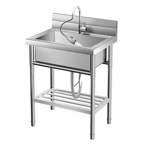Garvee Stainless Steel Utility Sink 20x20x34 in Free Standing Single Bowl with Cold & Hot Water Pipes, Commercial Kitchen Utility Sink for Laundry Room, Bathroom, Indoor & Outdoor Use