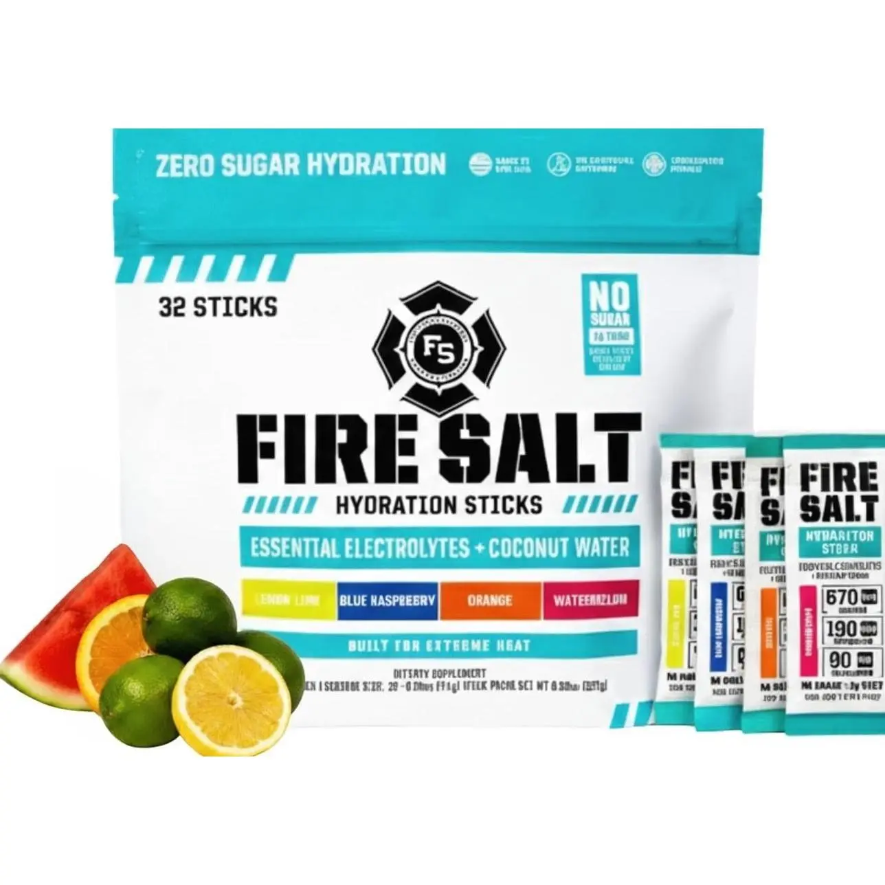 Fire Salt Variety Pack Electrolyte Hydration Sticks, Zero Sugar, 32 Count | Electrolytes & Coconut Water, Hydration Drink Mix with Magnesium, Potassium & Sodium, Single Serve On the Go Packs