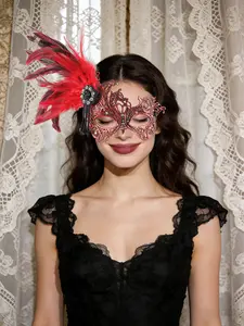 Feather Masquerade Mask for Women - Venetian Antique Mardi Gras Masks with Feather for Woman Prom Ball Party