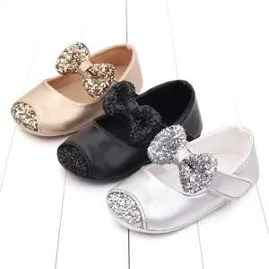 Baby Girls Mary Jane Sequins Crown Flats PU Leather Wedding Party Princess Ballet Shoe Infant Rubber Sole Prewalker Toddler First Crib Shoes