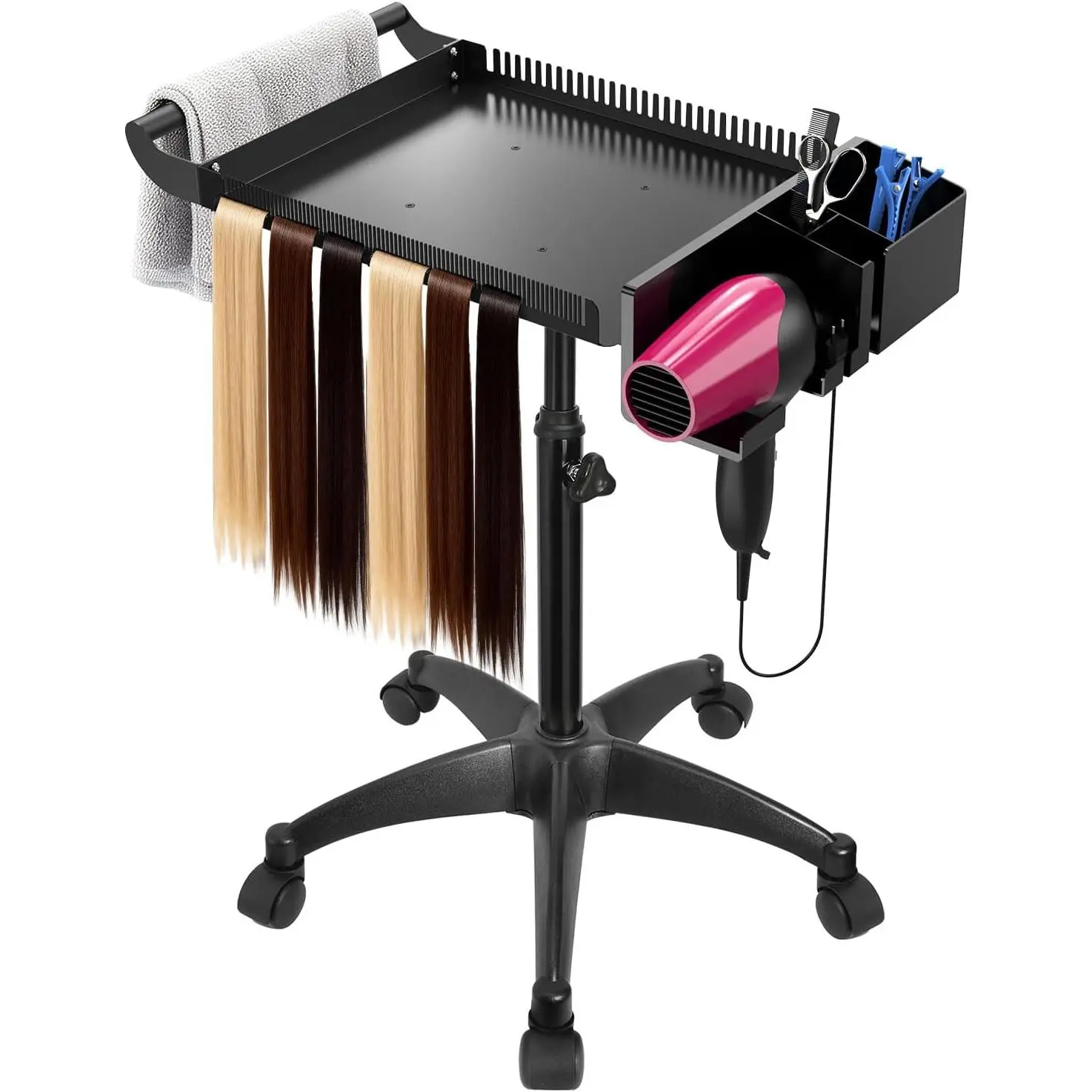Hairstylist Rolling Cart, Salon Tray Cart  Wheels, Salon Trolley Braiding Hair Rack,Coloring Tray with Holder, Rolling Tool Trolley Hairstylist Station Organizer
