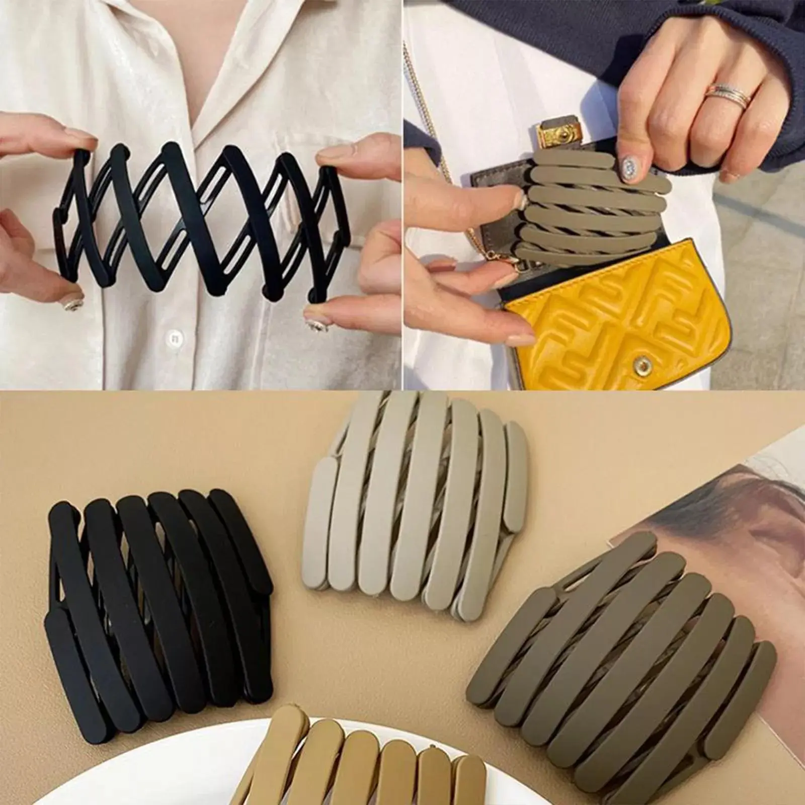 [5 Pcs in Pack] Retractable Pocket Hair Bands - Spring Wavy Foldable Headbands, No-Slip & Adjustable! Compact Portable Hair Hoops |Washing, Makeup, Travel & Outdoor Use | Hair Accessories (Random Non-Repeat Colors) Silk Elastic Satin Scrunchies braid zag