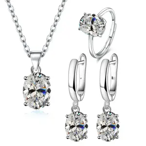 Elegant Women's Jewelry Sets Ellipse Zircon Ring Necklace Earrings Accessories