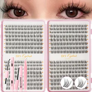 Volume D Curl False Eyelashes for Beginners, Fluffy Lash Clusters, Soft Natural Look, Long-Lasting Eye Makeup, Dense Mixed Length, Recyclable Solid Form