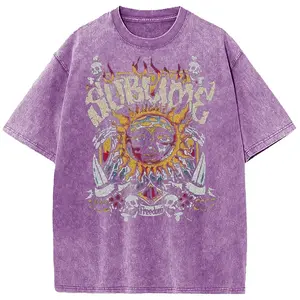 Holafish Acid Wash Vintage Sun pattern T-Shirt, Heavy Weight Cotton Streetwear graphic vintage tees Menswear Womenswear Crewneck Tshirt sassy statement tees