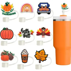 Fall Toppers for Stanley Cup - Thanksgiving Autumn Straw Covers 10mm Drinking Tip Covers for Stanley Cup Accessories
