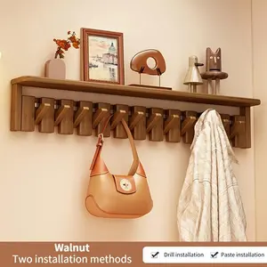 Freestanding Creative Coat Rack, Wall-Mounted Home Coat Rack, Style, Two Installation Modes, Drill or Stick, Compact Clothing Storage, Space-Saving, Solid Wood Material Durable, Suitable for Living Room, Bedroom, Porch, Entryway