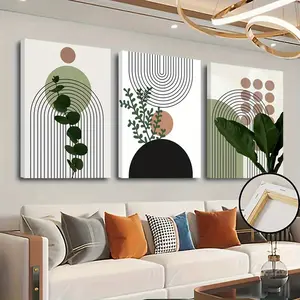 3pcs Set Framed Modern Wall Art - Minimalist Leaf Print Canvas Canvass, Perfect for Living Room, Bedroom, Bathroom Decor - Wooden Frame Included-Wrapped Canvas Gift Hanging Artistic Ornaments