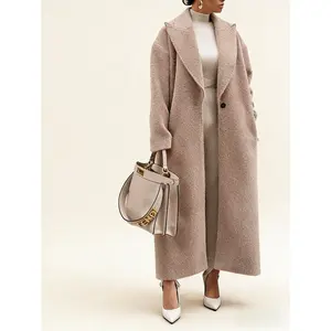 Cozy Long Sleeve Faux Fur Coat for Women Tops Womenswear Chic Winter Open Front Blazer in Soft Beige