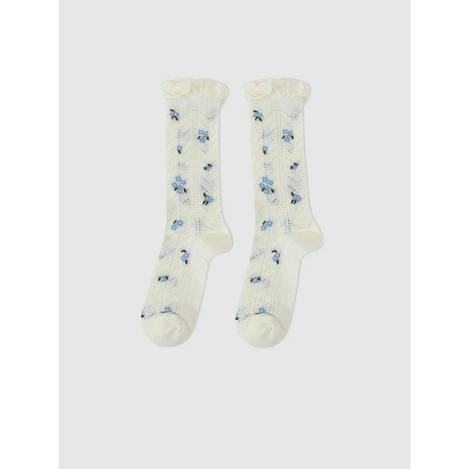 URBAN REVIVO Women's 2026 Summer Animal-Faced Mid-Calf Socks, Frill Detail Intarsia Knitted, Viscose-Cotton-Polyester Blend Mid-Calf Socks