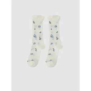 URBAN REVIVO Women's 2026 Summer Frill Detail Intarsia Knitted Socks, Viscose-Cotton-Polyester Fabric Blend
