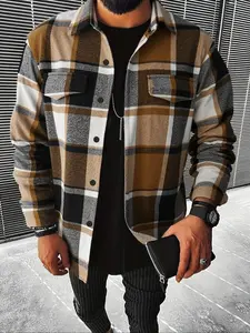 Men's Plaid Shirt Jacket, Open Front Cardigan Coat, Casual Fashion Outerwear, Long Sleeve Button-Up Design, Perfect for Fall & Winter（gift）