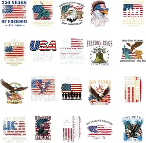 Dtf Transfers Ready to Press - 20 Pcs American 250th Anniversary Iron on Patches for T-Shirts, USA Eagle Iron on Stickers Flag Heat Transfer Vinyl Decals for DIY Fabric Clothes Decor