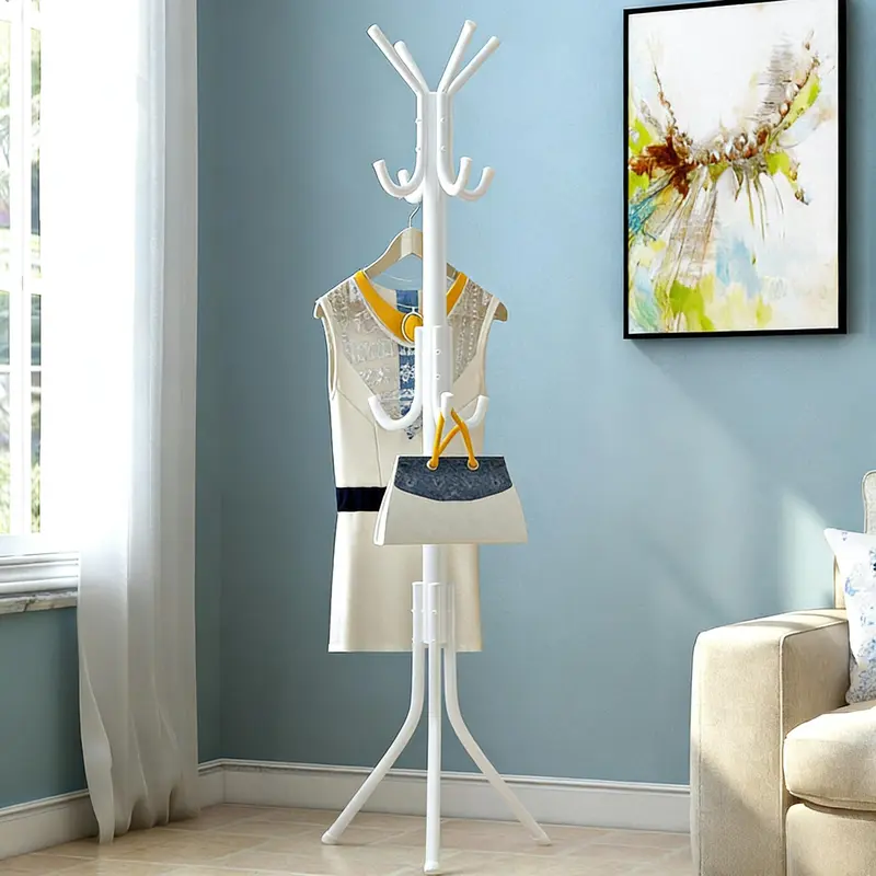 12-Hook Adjustable Coat Rack - Freestanding Modern Stainless Steel Metal Frame Organizer, Sturdy Indoor Furniture for Coats, Hats, Purses, Room Storage Home Goods, Place Anywhere No Drilling