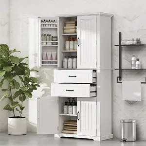Storage Cabinet  Multi-Functional Storage Space, 2 Drawers  Slide Rails and Adjustable Shelf for Kitchen, Bathroom, Dining Room, Living Room with