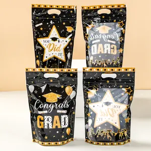 Resealable 25Pcs Graduation Party Favor Bags Congrats Grad Plastic Treat Bags with Handles Goodie Candy Bags for Graduation Season Theme Party Gift Wrapping Supplies for Graduation Party Favors Supplies, Assorted Pack of 2 Styles