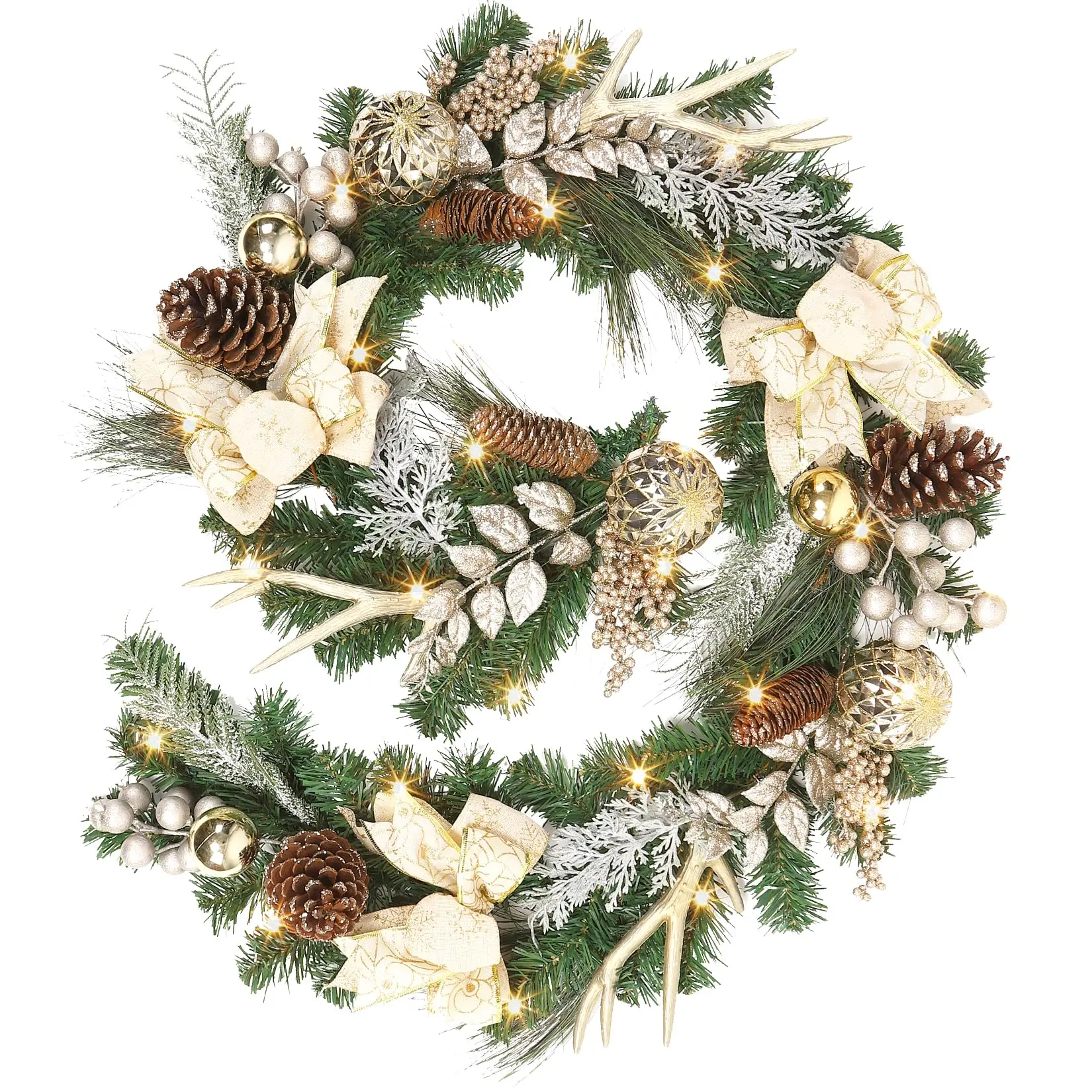 【GARVEE】Christmas Garland for Mantle, 6 Ft Battery Operated Christmas Garland With Lights, Prelit Xmas Garland With Pine Cones Ball Ornaments for Indooor Outdoor Fireplace Stairs Decorations