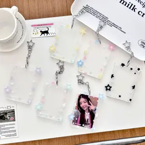 MINKYS 3 inch Transparent Clear Acrylic Star Kpop Photocard Holder Photo Card Holder Bag Pendant School Stationery