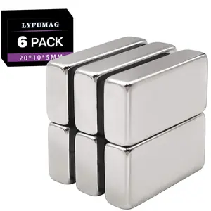 6 Pack Neodymium Bar Magnets Strong, 20x10x5mm Heavy Duty Rectangular Industrial Magnet, Small Rare Earth Magnets for Fridge, Kitchen, Office, Cabinets Door, Tool Organization