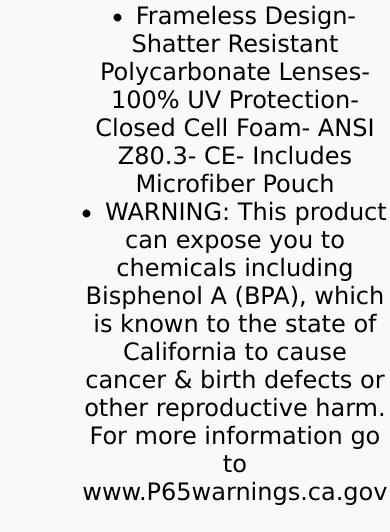 Shield II- sleek, frameless sunglasses crafted for durability and performance. Built with impact-resistant polycarbonate lenses and equipped with closed cell foam, they effectively block out wind
