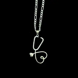 925 Silver Stethoscope Necklace with 3MM Figaro Chain