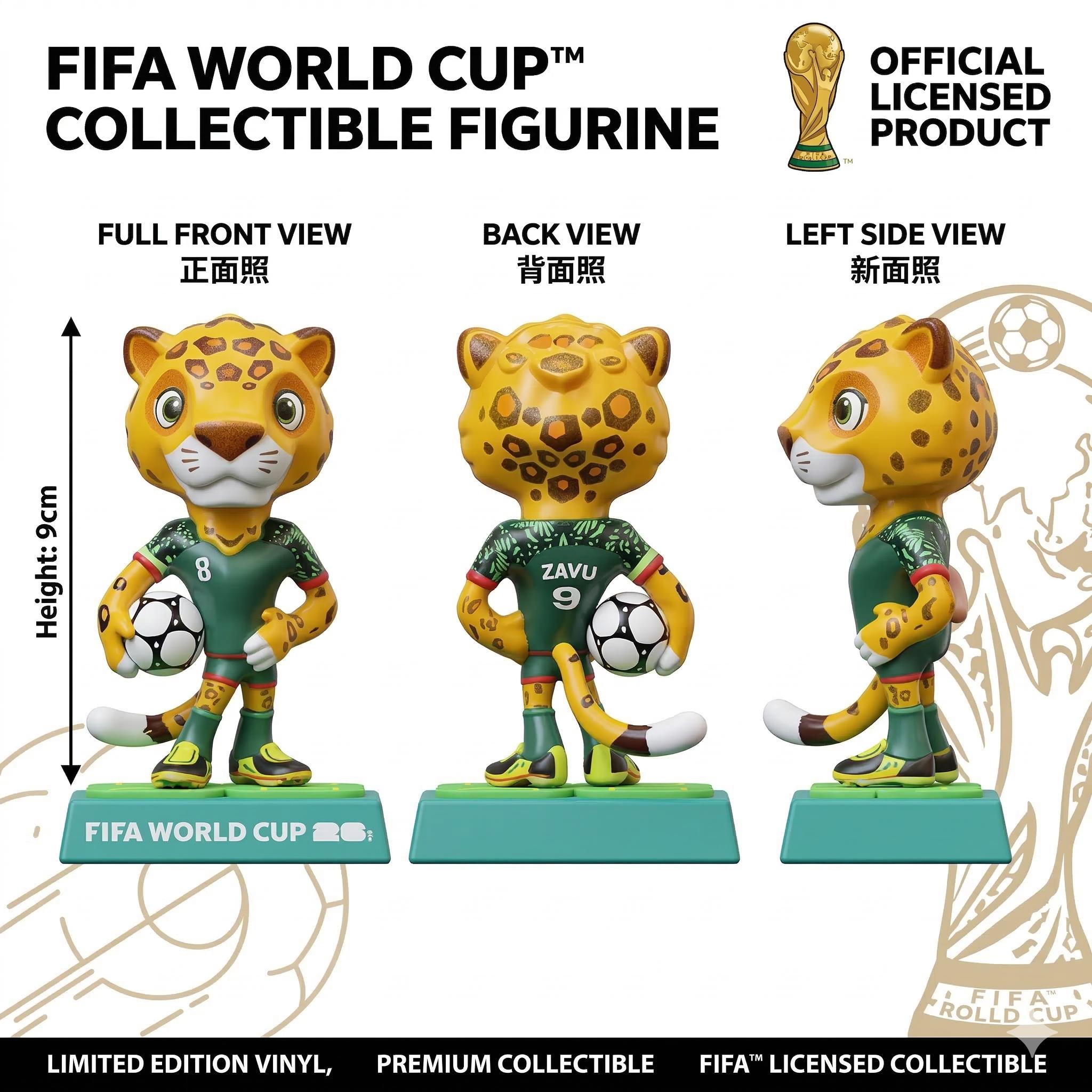 FIFA 2026 World Cup Mascot Figurine Set - Limited Edition Collectible Figurines Featuring Eagle Clutch, Moose Maple, and Jaguar Zavu - High-Clarity Display Case & Exclusive "26" Pitch Base