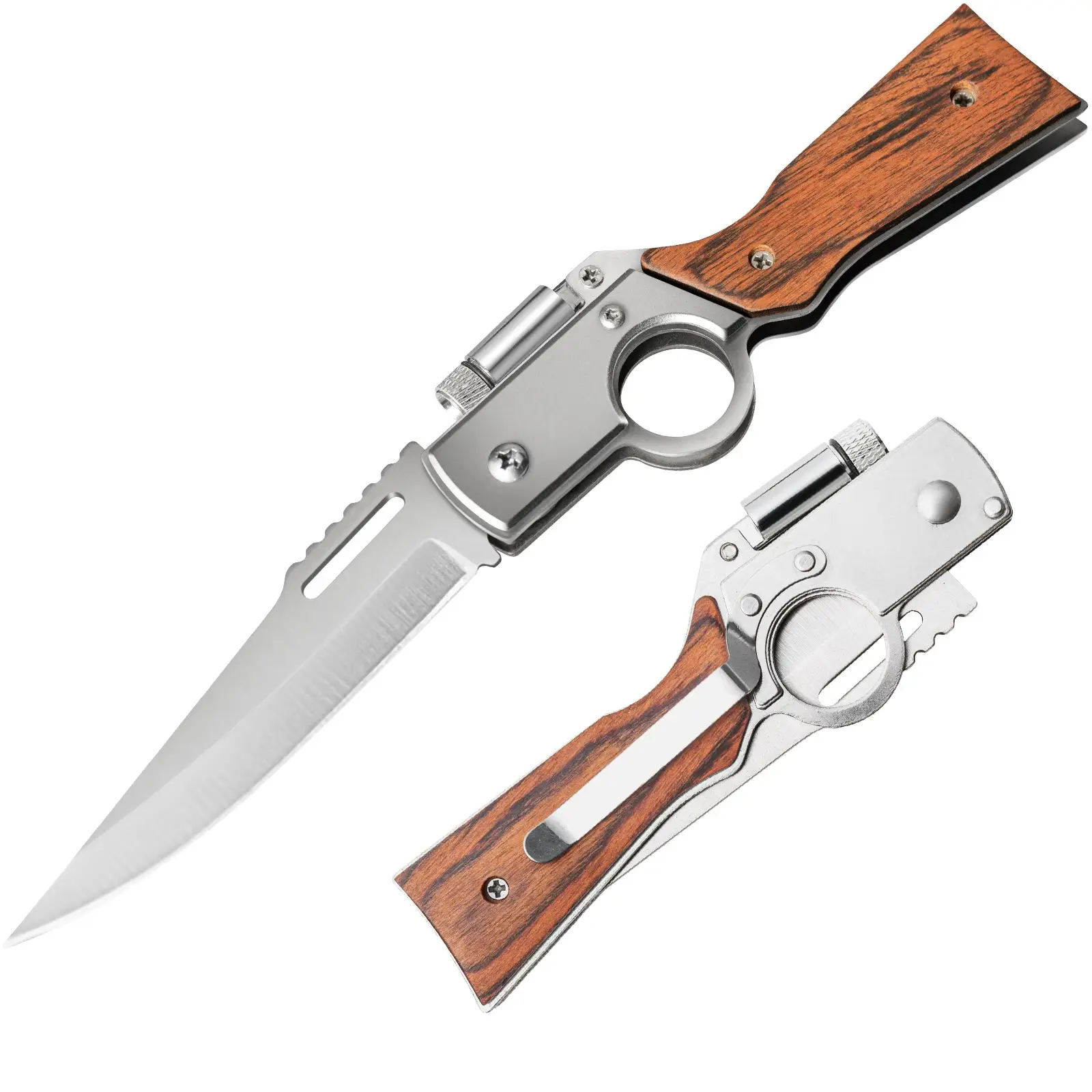 Wood Handle Assisted Folding Knife, it is suitable for cutting fruits and ropes during camping, and opening packages in the office.