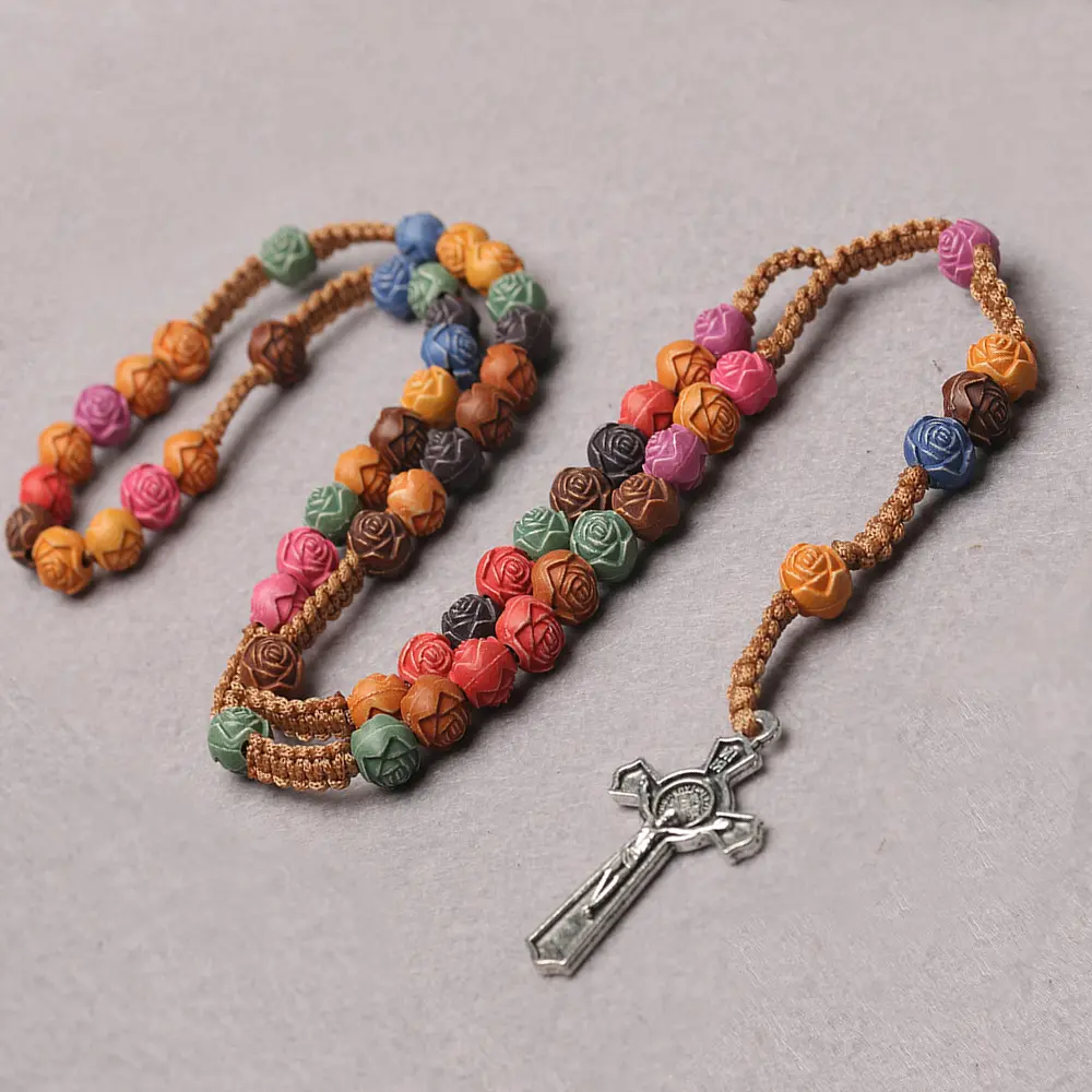Wooden Catholic Rosaries Necklace, Wood Christian Prayer Beads Holy Soil Medal & Cross, Catholic Wooden Rosary Rosary Beads Handmade for Men Women