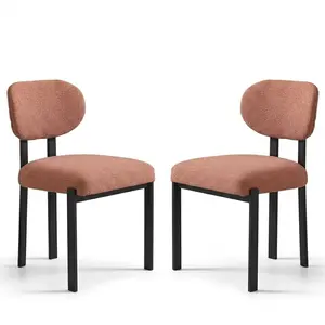 Mid Century Boucle Chenille Fabric Upholstered Metal Steel Frame Indoor Dining Room Chair For Kitchen Cafe