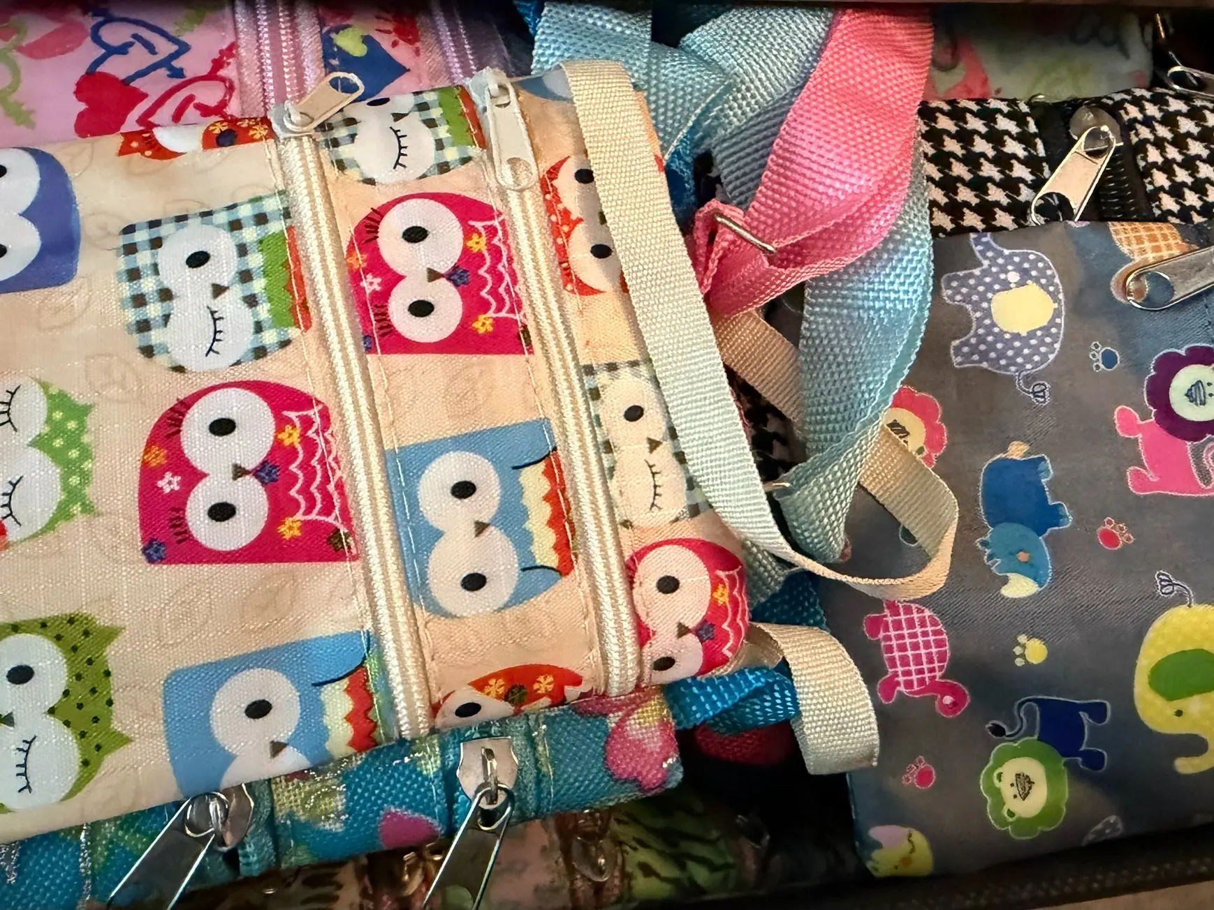Cute Owl and Elephant Patterned Purses with Zipper Closure and Adjustable Straps for Everyday Use