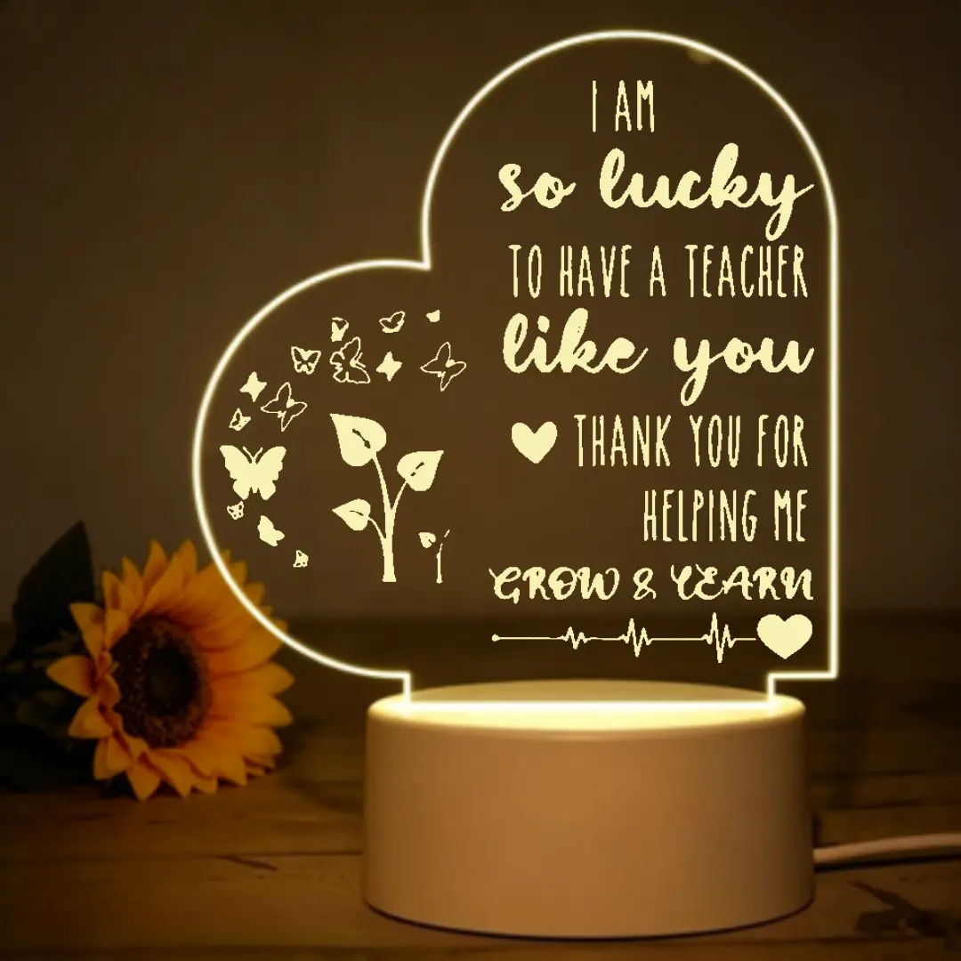 Engraved "Help Me Grow & Learn" Acrylic Lantern LED Night Light - Ambient Glow Decor, Perfect Gift for Teachers, Home & Classroom Festive Supplies, Teacher Appreciation Gift, Appreciation Gift Ideas